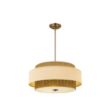 Justice Design Group FAB-9022-CREM-BRSS - Narberth 24" 5-Light Layered Fabric and Natural Rope Pendant